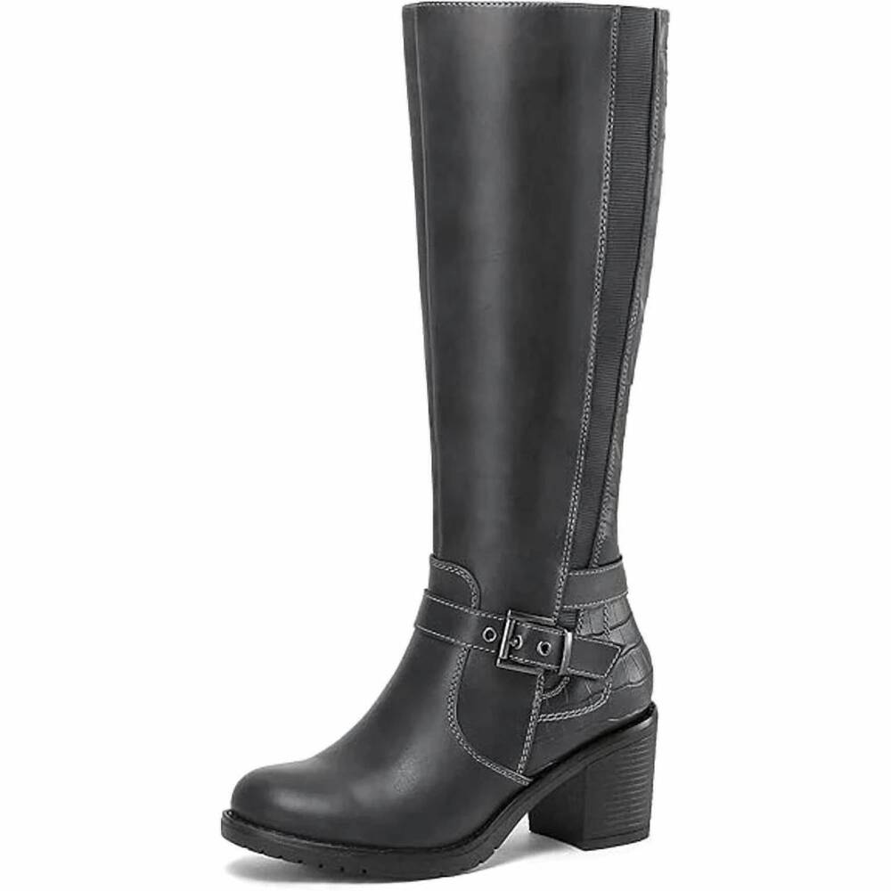 NEW MYSOFT women's knee high side zip boots in gray
